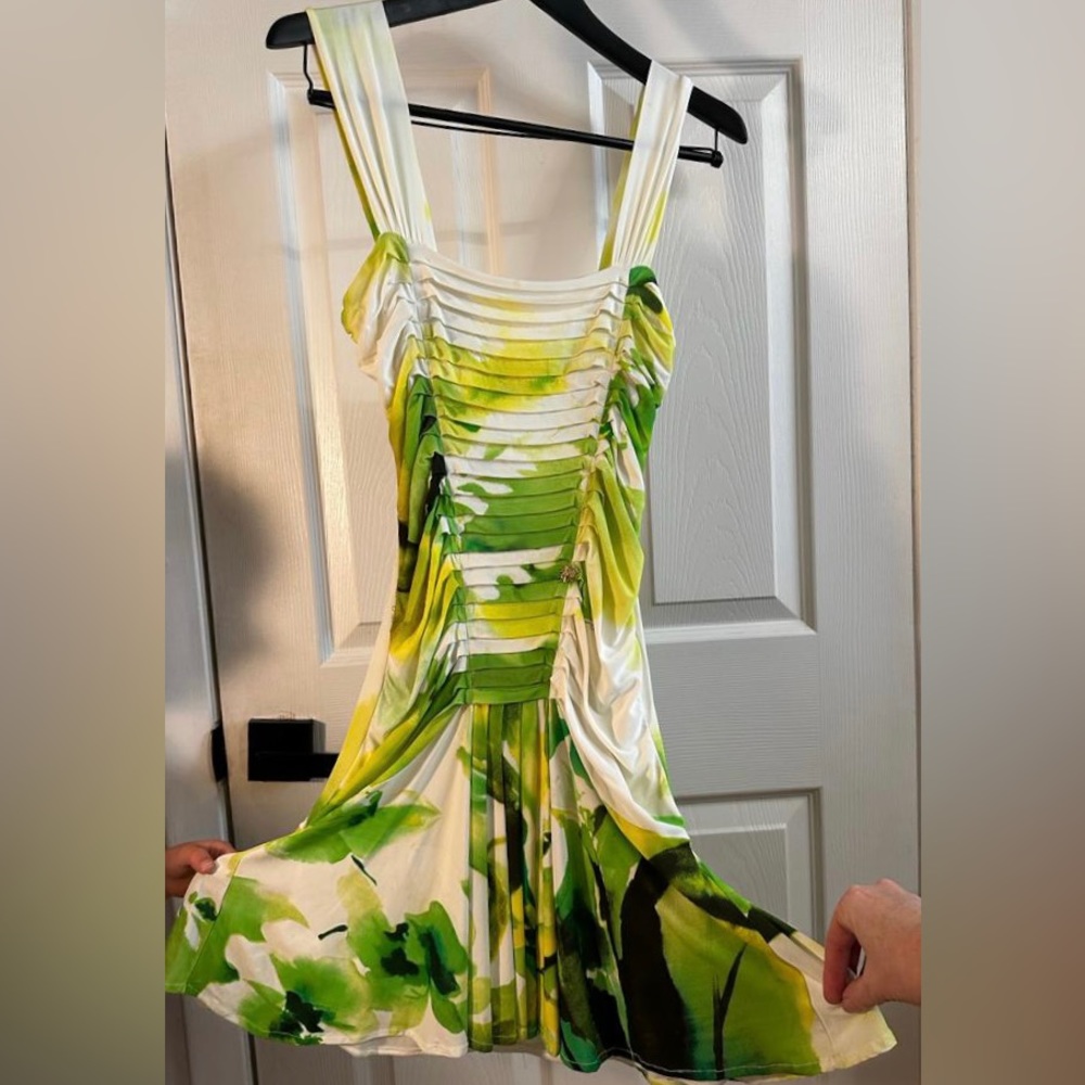 ROBERTO CAVALLI White & Green Short Dress
